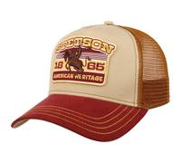 Stetson Gorra Trucker Heritage Rodeo Hombre - Camionero de béisbol Malla Snapback, con Visera, Forro, Forro Verano/Invierno Primavera Verano Otoño Invierno - Talla única Beige-Rojo