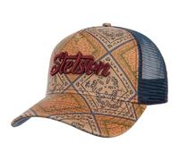 Stetson Gorra Trucker Vintage Print Hombre - Camionero de béisbol Malla Snapback, con Visera, Forro, Forro Verano/Invierno Primavera Verano Otoño Invierno - Talla única Beige-Azul