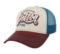 Stetson Gorra Trucker Wordmark Logo Hombre - Camionero de béisbol Malla Snapback, con Visera, Forro, Forro Verano/Invierno Primavera Verano Otoño Invierno - Talla única Azul-Rojo