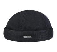 Stetson Gorro Docker de Punto Hombre - Invierno algodón con Vuelta, Gorra Docker, Forro, Cierre autoadherente otoño/Invierno - L (58-59 cm) Negro