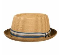 Stetson Sombrero de Paja Licano Toyo Pork Pie Mujer/Hombre - Playa Sol con Forro, Banda Grosgrain Verano Primavera/Verano - XL (60-61 cm) marrón