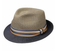 Stetson Sombrero de Paja Licano Toyo Trilby Mujer/Hombre - Playa Sol con Banda Grosgrain Verano Primavera/Verano - L (58-59 cm) Azul Oscuro