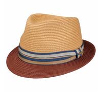 Stetson Sombrero de Paja Licano Toyo Trilby Mujer/Hombre - Playa Sol con Banda Grosgrain Verano Primavera/Verano - L (58-59 cm) Natural-Rojo