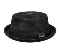Stetson Pennsylvania Pigskin Porkpie Sombrero de Cuero de Hombre - Sombrero de Cuero de porcino - Pork Pie con Forro - Fedora en Look Desgastado Verano/Invierno Negro M (56-57 cm)
