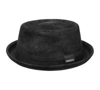 Stetson Pennsylvania Pigskin Porkpie Sombrero de Cuero de Hombre - Sombrero de Cuero de porcino - Pork Pie con Forro - Fedora en Look Desgastado Verano/Invierno Negro M (56-57 cm)