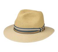 Stetson Romaro Toyo Traveller Sombrero de Paja Hombre - Sombrero de Verano de Viscosa - Protección UV 40+ - ala Ancha - con Cinta de groguén a Rayas - Primavera/Verano Beige M (56-57 cm)