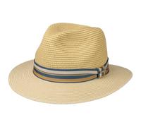 Stetson Romaro Toyo Traveller Sombrero de Paja Hombre - Sombrero de Verano de Viscosa - Protección UV 40+ - ala Ancha - con Cinta de groguén a Rayas - Primavera/Verano Beige M (56-57 cm)
