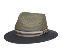 Stetson Romaro Toyo Traveller Sombrero de Paja Hombre - Sombrero de Verano de Viscosa - Protección UV 40+ - ala Ancha - con Cinta de groguén a Rayas - Primavera/Verano Gris XL (60-61 cm)