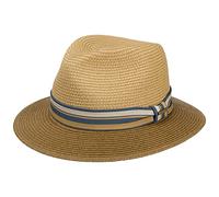 Stetson Romaro Toyo Traveller Sombrero de Paja Hombre - Sombrero de Verano de Viscosa - Protección UV 40+ - ala Ancha - con Cinta de groguén a Rayas - Primavera/Verano marrón XL (60-61 cm)