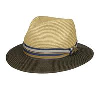 Stetson Romaro Toyo Traveller Sombrero de Paja Hombre - Sombrero de Verano de Viscosa - Protección UV 40+ - ala Ancha - con Cinta de groguén a Rayas - Primavera/Verano Verde Oliva L (58-59 cm)