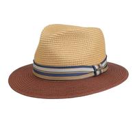 Stetson Romaro Toyo Traveller Sombrero de Paja Hombre - Sombrero de Verano de Viscosa - Protección UV 40+ - ala Ancha - con Cinta de groguén a Rayas - Primavera/Verano Natural-Rojo M (56-57 cm)