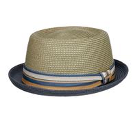 Stetson Sombrero de Paja Licano Toyo Pork Pie Mujer/Hombre - Playa Sol con Forro, Banda Grosgrain Primavera/Verano - M (56-57 cm) Gris