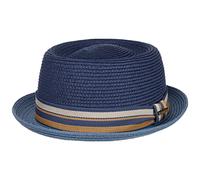 Stetson Sombrero de Paja Licano Toyo Pork Pie Mujer/Hombre - Playa Sol con Forro, Banda Grosgrain Verano Primavera/Verano - XL (60-61 cm) Azul