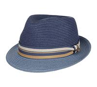 Stetson Sombrero de Paja Licano Toyo Trilby Mujer/Hombre - Playa Sol con Banda Grosgrain Verano Primavera/Verano - M (56-57 cm) Azul