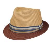 Stetson Sombrero de Paja Licano Toyo Trilby Mujer/Hombre - Playa Sol con Banda Grosgrain Verano Primavera/Verano - L (58-59 cm) Natural-Rojo