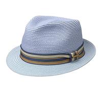 Stetson Sombrero de Paja Licano Toyo Trilby Mujer/Hombre - Playa Sol con Banda Grosgrain Verano Primavera/Verano - M (56-57 cm) Celeste