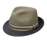 Stetson Sombrero de Paja Licano Toyo Trilby Mujer/Hombre - Playa Sol con Banda Grosgrain Verano Primavera/Verano - S (54-55 cm) Azul Oscuro