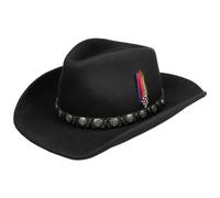 Stetson Sombrero del Oeste Hackberry Hombre - de Lana Vaquero Fieltro con Banda Piel Invierno Otoño Verano Primavera Verano/Invierno - M (56-57 cm) Negro