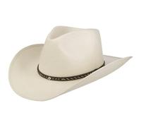 Stetson Sombrero Pittsfield Western Toyo Mujer/Hombre - de Sol Vaquero con Banda Piel Primavera/Verano Primavera Verano - L (58-59 cm) Blanco Crema