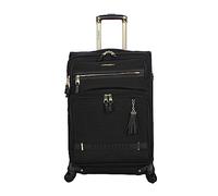 Steve Madden Designer Luggage Collection - Lightweight 24 Inch Expandable Softside Suitcase - Mid-size Rolling 4-Spinner Wheels Checked Bag (Black, 24in)
