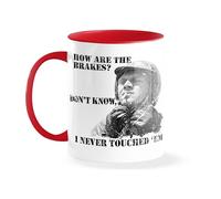 Steve McQueen Motorcycle Biker Cool Retro Vintage Classic How Are The Brakes Dont Know Taza blanca con borde y asa rojos
