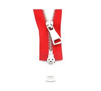 Stevenurr 1 Uds 70/90cm 5# Cremallera metálica Plateada Doble Deslizador Cremallera bidireccional para Abrigo Bolsillo Accesorios de Costura de Ropa, Rojo, 70cm