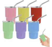 STFALI Vasos de acero inoxidable para niños, vasos Aperol, vasos con tapa y pajita, para expreso, café, licores, cosas dulces, regalos divertidos (pack de 6)