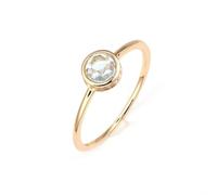 Stfery Anillo apilable de oro de 9 K/14 K/18 K, fino, delicado bisel redondo, anillo de topacio de oro real para mujer, 51 (16.2), Metal, Topacio Moissanita