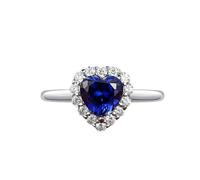Stfery Anillo clásico de zafiro creado con corazón de oro blanco de 9 K, 14 y 18 quilates, anillo de boda para ella, anillos de oro real con corazón de 2,5 quilates cultivado en laboratorio de zafiro