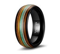 Stfery Anillo de acero de tungsteno para hombre con incrustaciones de grano de madera de ópalo, 8 mm, curva, color azul y negro, P 1/2, Metal, Sin piedra preciosa