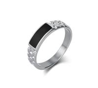 Stfery Anillo de acero inoxidable con forma de pulsera para hombre, plata y piedra negra, 5 mm, unisex, P 1/2, Metal, Sin piedra preciosa