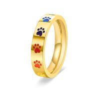 Stfery Anillo de acero inoxidable esmaltado colorido con estampado de patas, L 1/2, Metal, Sin piedra preciosa