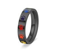 Stfery Anillo de acero inoxidable esmaltado colorido con estampado de patas, N 1/2, Metal, Sin piedra preciosa