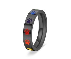 Stfery Anillo de acero inoxidable esmaltado colorido con estampado de patas, N 1/2, Metal, Sin piedra preciosa