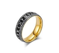 Stfery Anillo de acero inoxidable vintage con runas vikingas para hombre, anillo curvado negro y plateado, 7 mm, P 1/2, Metal, Sin piedra preciosa