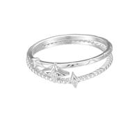 Stfery Anillo de boda de oro blanco de 18 quilates, oro real, personalizado, con estrellas de diamante, anillo de doble banda para mujer, S 1/2, Metal, Diamante Sin piedras preciosas