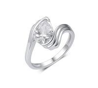 Stfery Anillo de boda de oro blanco de 18 quilates personalizado con moissanita de pera para mujer, U 1/2, Metal, Moissanita