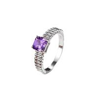 Stfery Anillo de boda de oro blanco de 9 quilates, 14 quilates y 18 quilates en zafiro morado creado, anillo solitario de escultura vintage para mujer, anillos de aniversario de oro real con zafiro