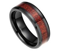 Stfery Anillo de cerámica de grano de madera para hombre, anillo negro de resina de 8 mm, ajuste cómodo para él, P 1/2, Metal, Sin piedra preciosa