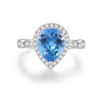 Stfery Anillo de cóctel de oro blanco de 18 quilates con lágrimas de oro real para mujer, espinela de 3 quilates con moissanita, anillo de aniversario personalizado 4, J 1/2, Metal, Espinela