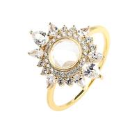 Stfery Anillo de cóctel de oro de 9K/14K/18K para mujer, anillo de boda de cuarzo transparente con bisel de oro real, L 1/2, Metal, Cuarzo transparente Moissanita