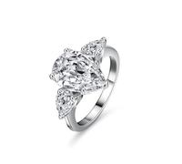 Stfery Anillo de cóctel de triple piedra de oro blanco de 18 quilates, oro real, lágrima, moissanita, anillo de aniversario personalizado para mujer, J 1/2, Metal, Moissanita