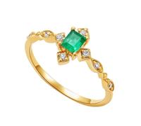 Stfery Anillo de compromiso de oro amarillo con esmeralda de 9 K, 14 y 18 quilates, anillo apilable de escultura clásica para mujer, anillos de boda de oro real con esmeralda natural de 0,15 quilates
