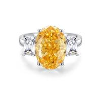 Stfery Anillo de compromiso de oro blanco de 18 quilates con triple piedra preciosa, oro real personalizado, citrino ovalado de 6 quilates con moissanita, para mujer 4, V 1/2, Metal, Citrino