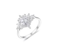 Stfery Anillo de compromiso de oro blanco de 18 quilates, oro real, anillo de flor de moissanita personalizado para mujer, Q 1/2, Metal, Moissanita