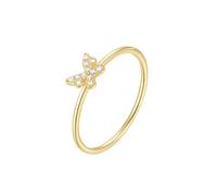 Stfery Anillo de compromiso de oro blanco de 9 K/14 K con moissanita blanca de forma redonda para ella, anillos de mariposa para mujer, tamaño de boda: 4-10