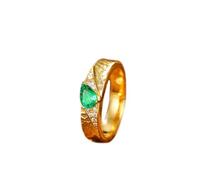 Stfery Anillo de compromiso de oro de 9 K, 14 y 18 quilates en esmeralda creada, clásico de dos tonos con patrón martillado de hojas para mujer, anillo de promesa de oro amarillo con esmeralda
