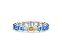 Stfery Anillo de compromiso de oro de 9 quilates, 14 quilates y 18 quilates, elegante anillo de eternidad para ella, anillos de oro blanco con zafiros rectangulares naturales coloridos de 2,5 quilates