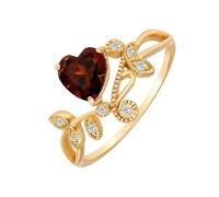 Stfery Anillo de compromiso de oro de 9 quilates, 14 quilates y 18 quilates para mujer, anillo de diamantes vintage con corazón de vid y granate, oro auténtico