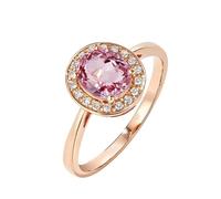 Stfery Anillo de compromiso de oro rosa de 9 quilates, 14 quilates y 18 quilates, anillo ovalado clásico de halo para mujer, bandas de promesa con turmalina de 1 quilate y diamantes de oro real